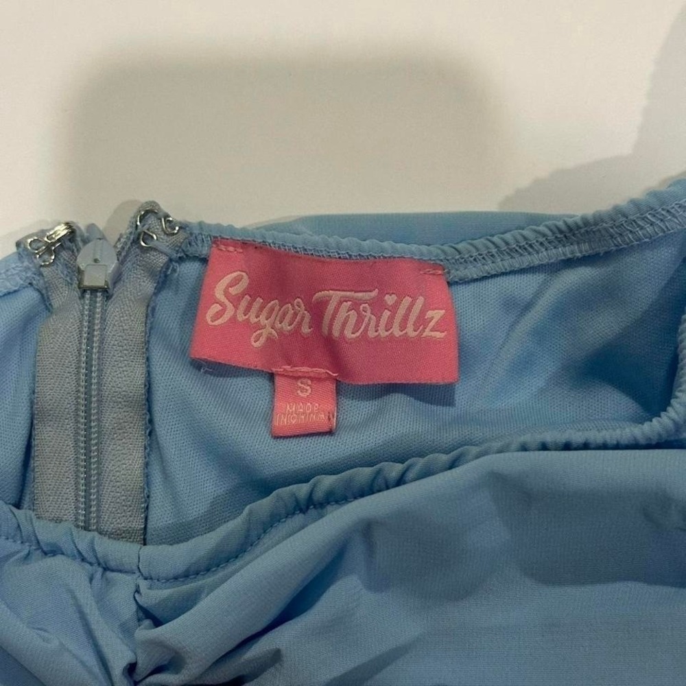 Sugar Thrillz Blue Ruched Mini dress, Size Small - Picture 4 of 5